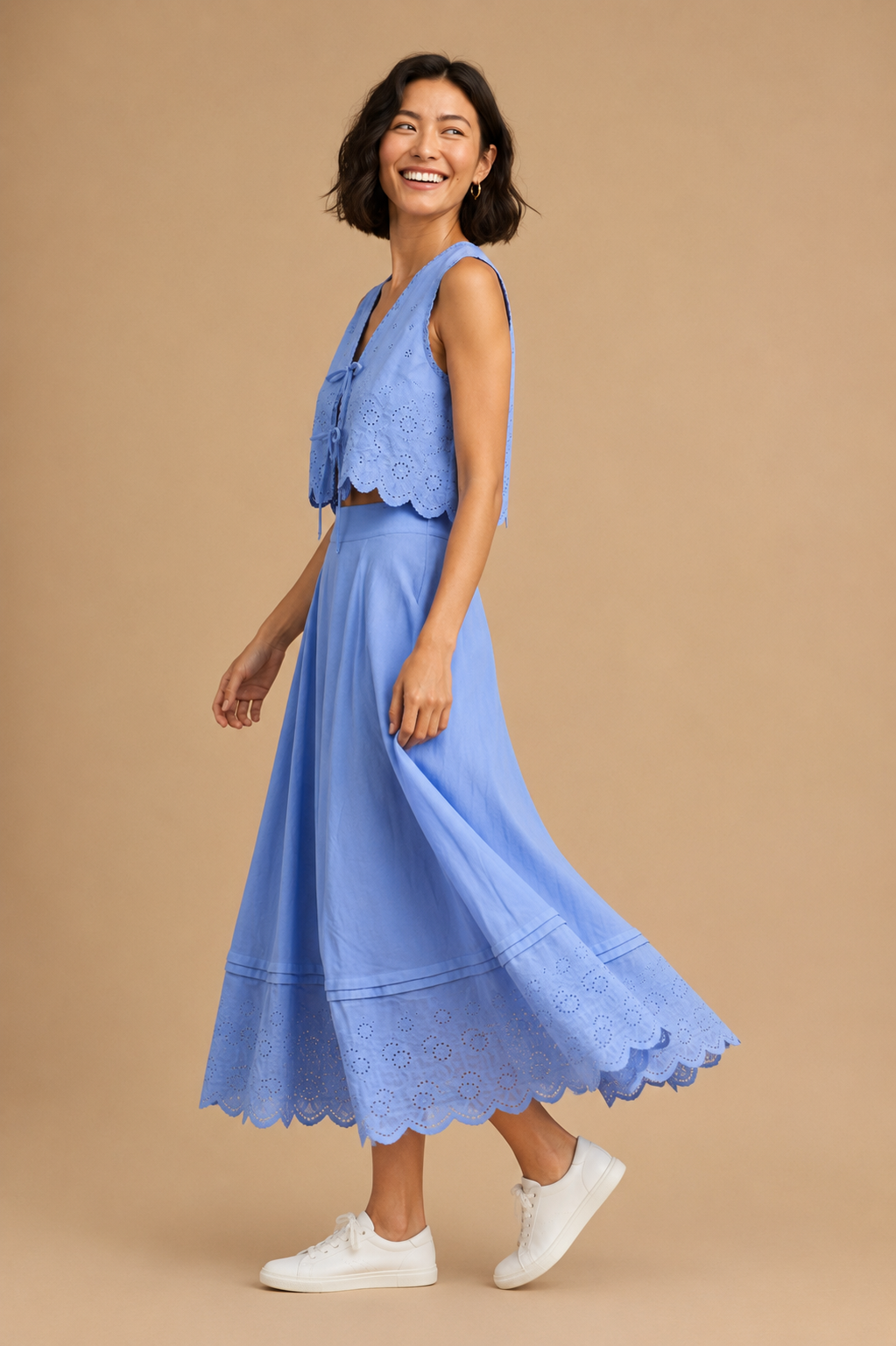 Eloise Eyelet Embroidered Tie Front Crop Top