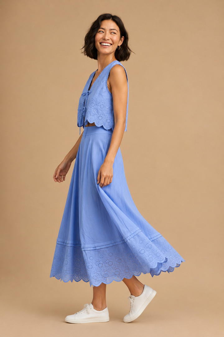 Eloise Eyelet Embroidered Tie Front Crop Top