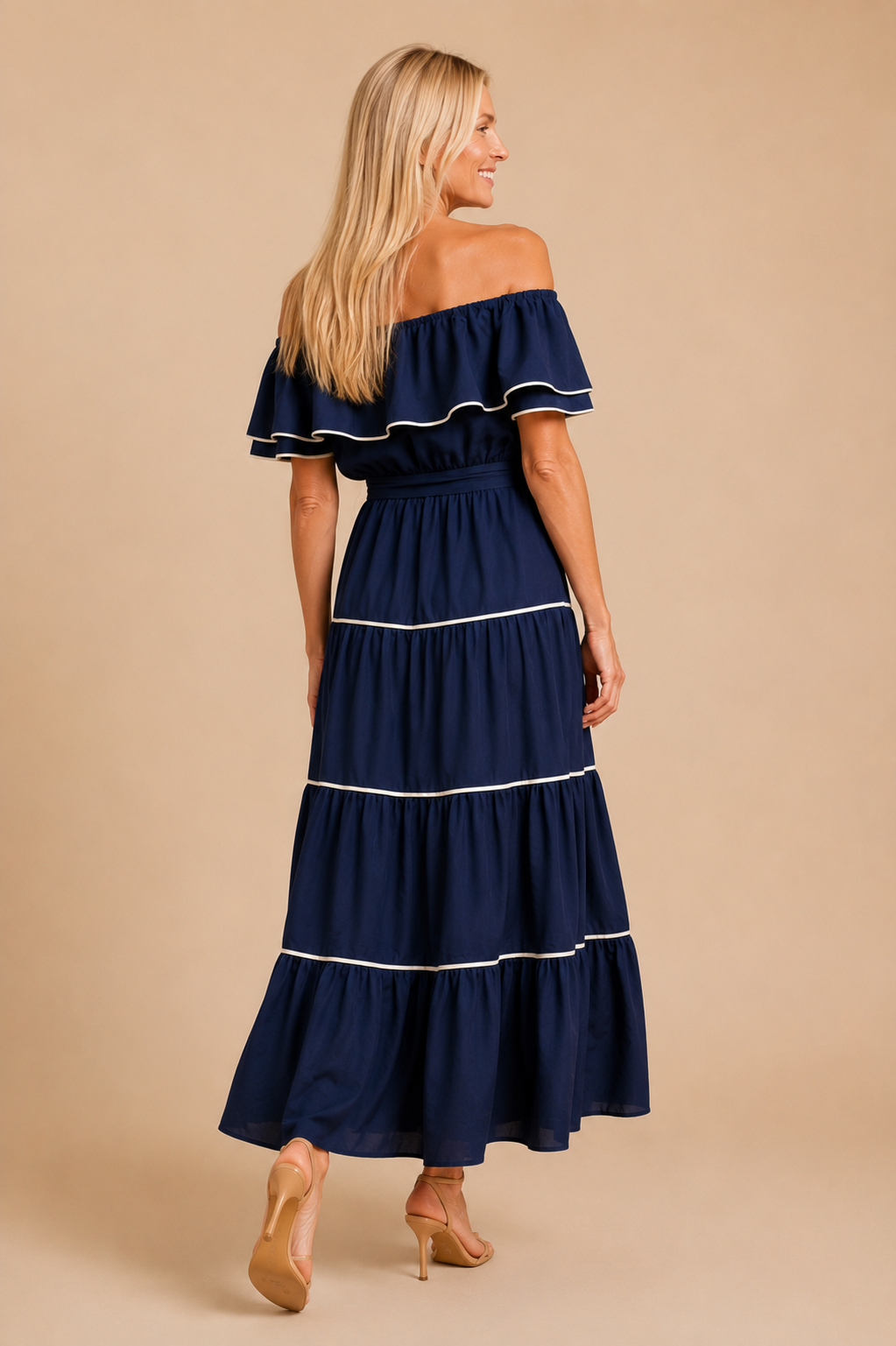 Arabella Tiered Off The Shoulder Midi Dress