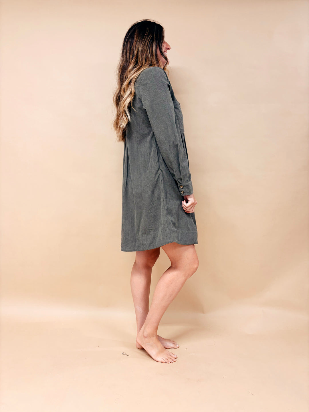 Juliette Corduroy Pintucked Mini Dress