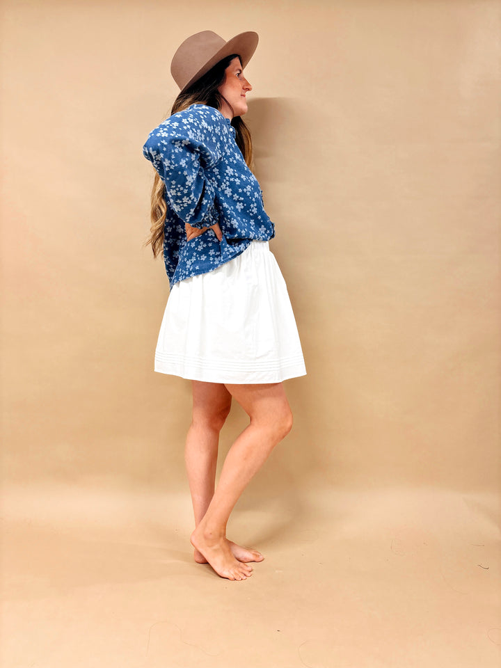 Olive Ruffled Floral Denim Button Down Top
