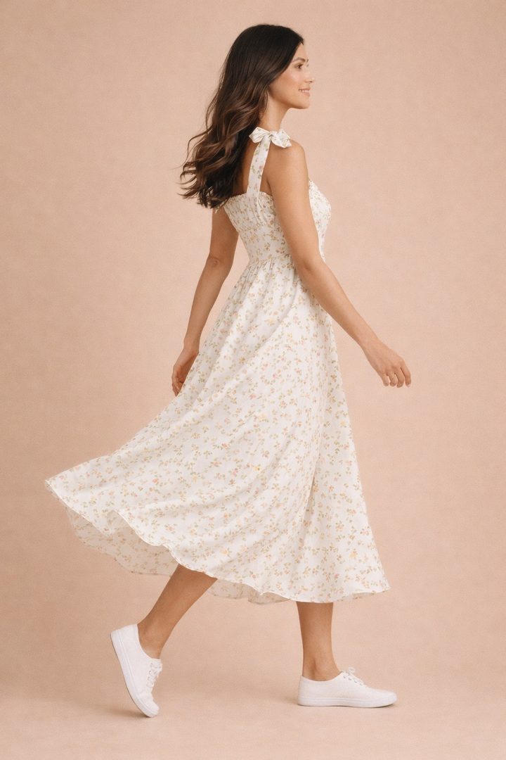 Delilah Floral Print Ruched Midi Dress
