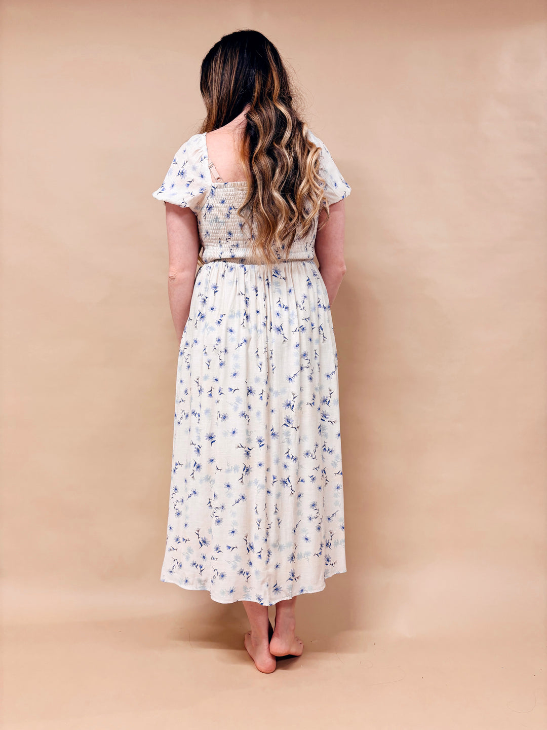 April Floral Puff Sleeve Midi Dress