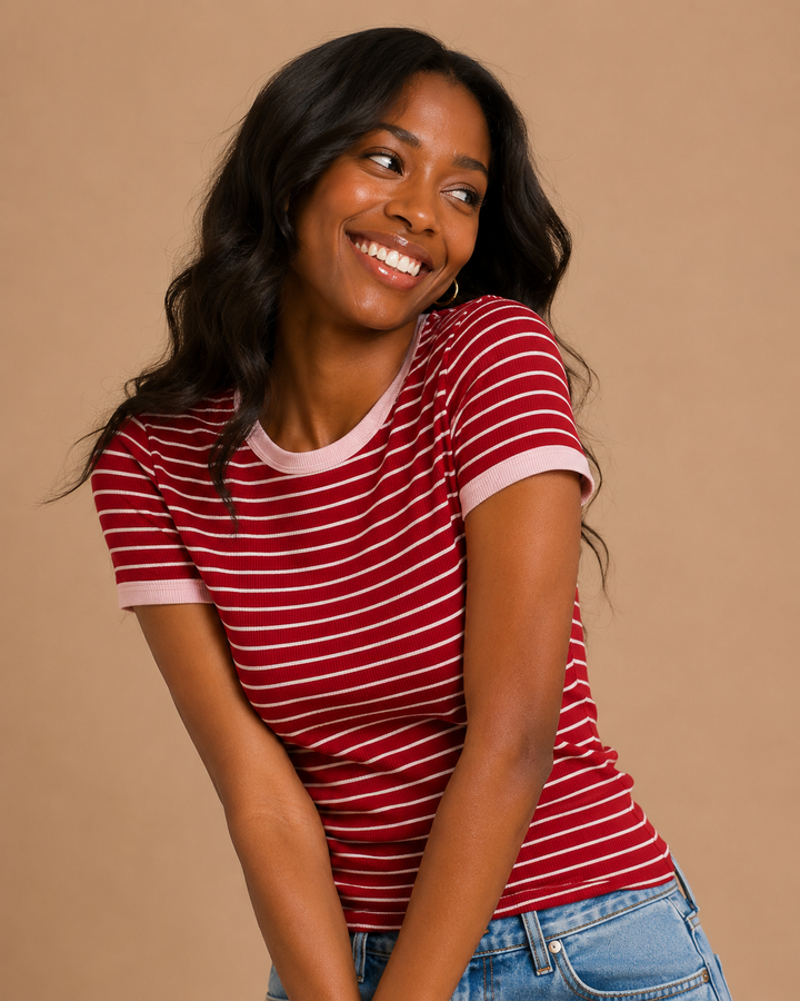 Heather Striped Ribbed Knit Top