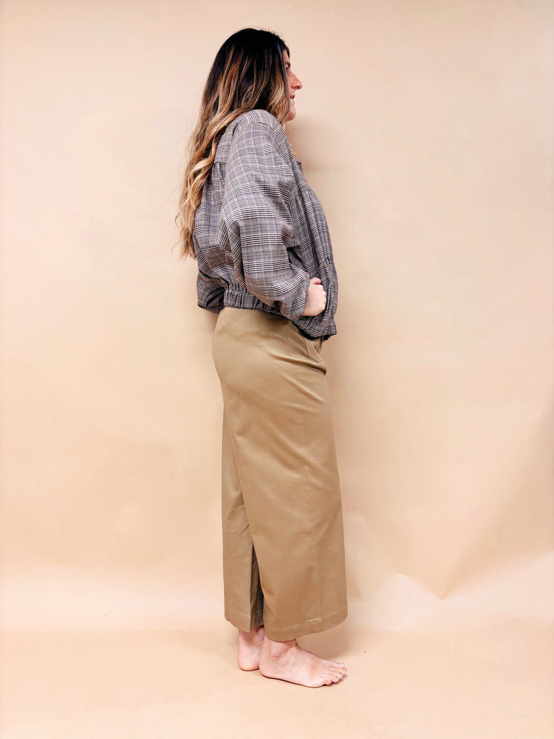 Isabelle Houndstooth Plaid Balloon Sleeve Jacket