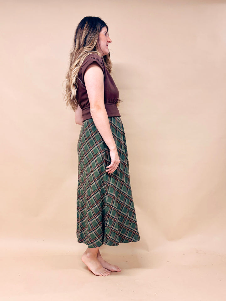 Adeline Mixed Media Plaid Midi Dress