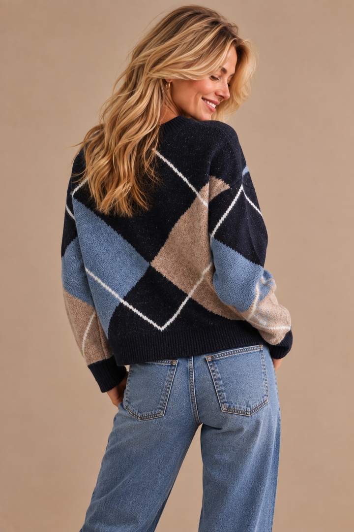 Ashley Oversized Argyle Crewneck Sweater