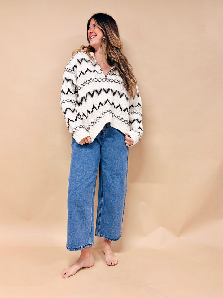 Mia Nordic Zig Zag Half Zip Sweater