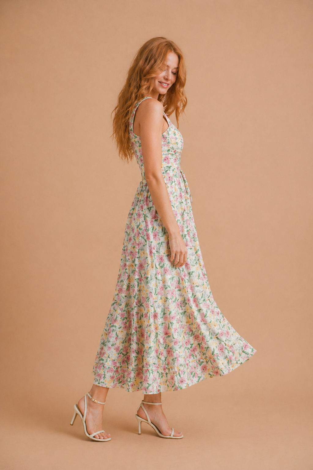 Blair Floral Print Sweetheart Neckline Bustier Bodice Midi Dress