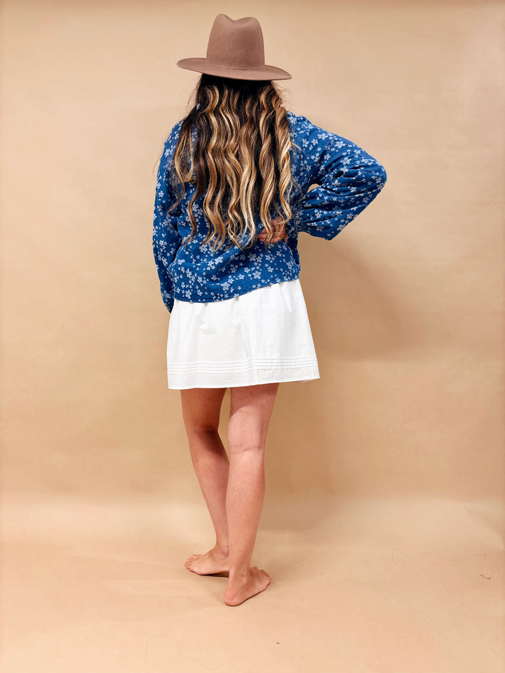 Olive Ruffled Floral Denim Button Down Top