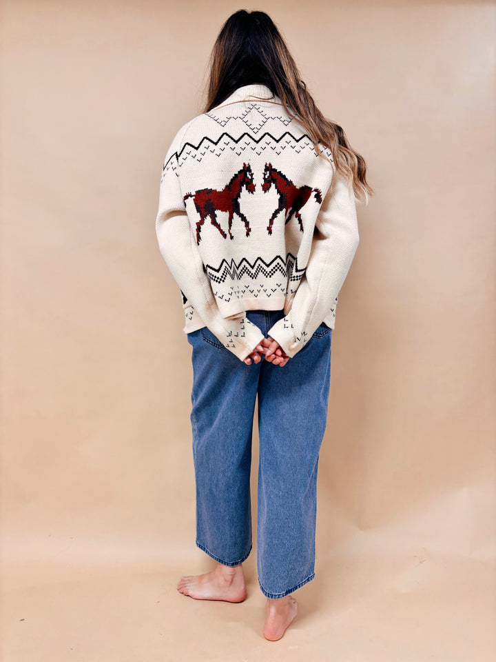 Dani Western Horse Print Cardigan Sweater