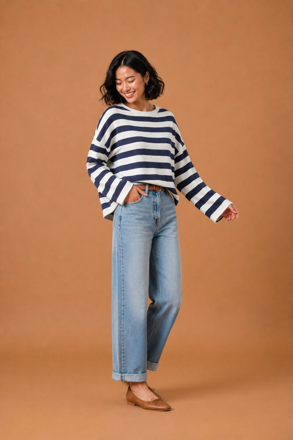 Gemma Nautical Navy Striped Sweater Top