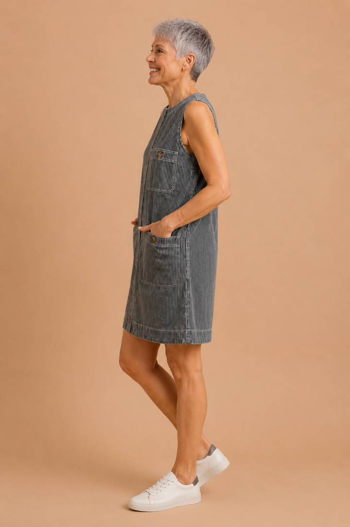 Aubrey Striped Button Front Denim Mini Dress