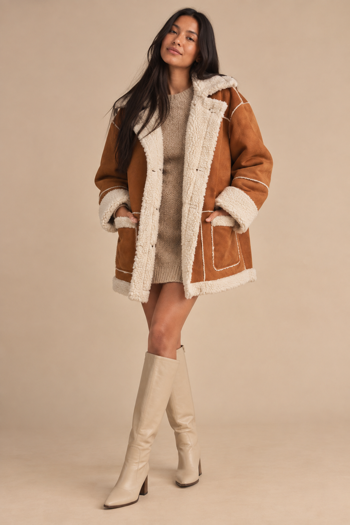 Olivia Suede And Sherpa Relaxed Coat