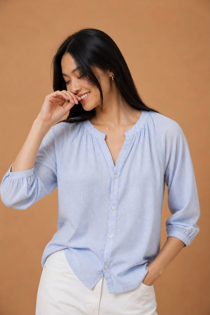 Gigi Striped Button Up Peasant Top