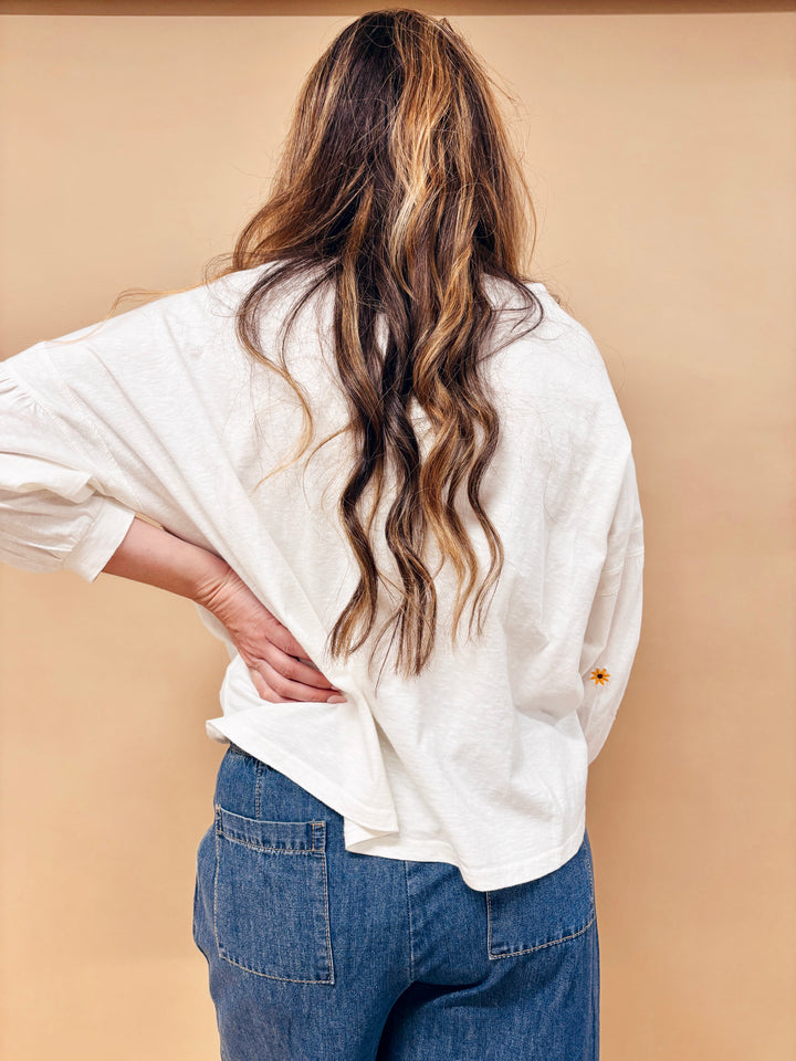 Julienne Daisy Embroidered Long Sleeve Cotton Top