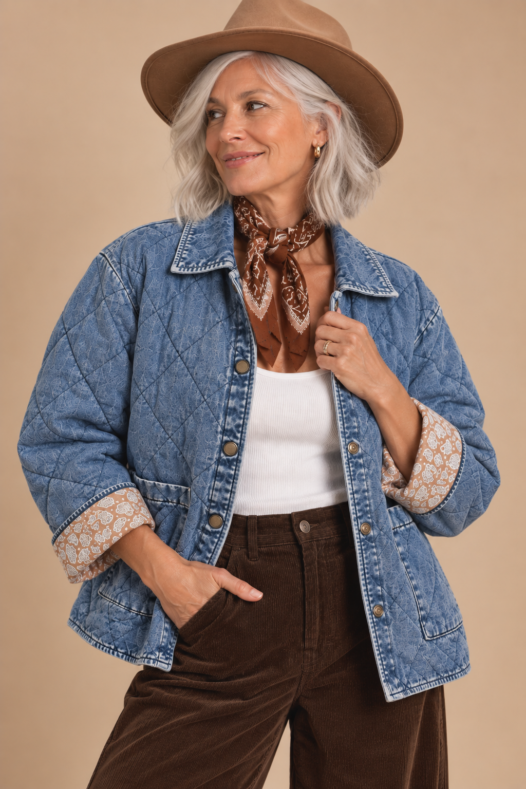 Charis Contrast Lining Quilted Denim Jacket