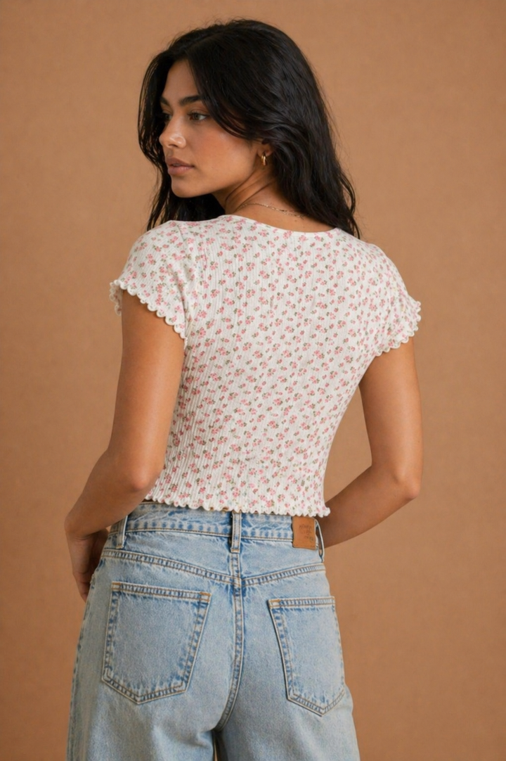 Lilly Floral Printed Short Sleeve Crop Top