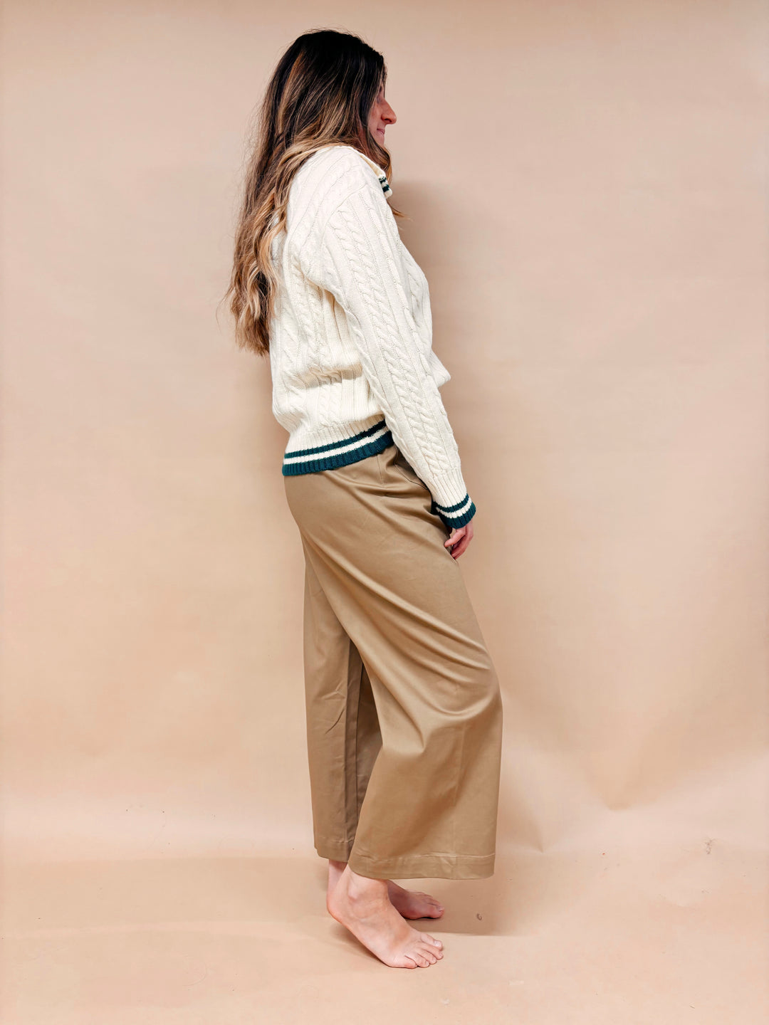 Giselle Cable Knit Wide Collared Polo Sweater