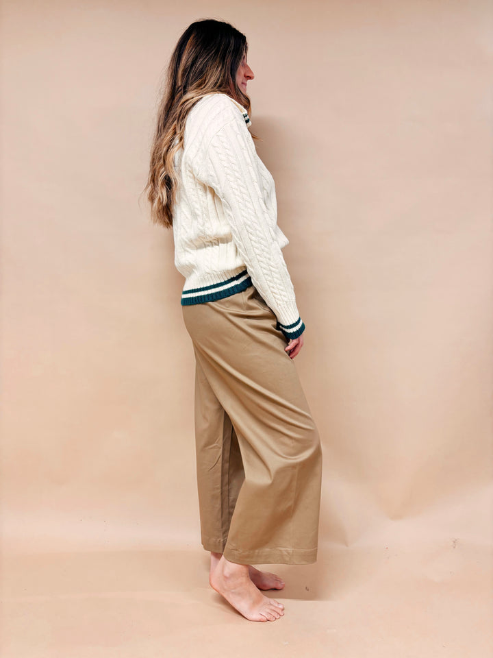 Giselle Cable Knit Wide Collared Polo Sweater