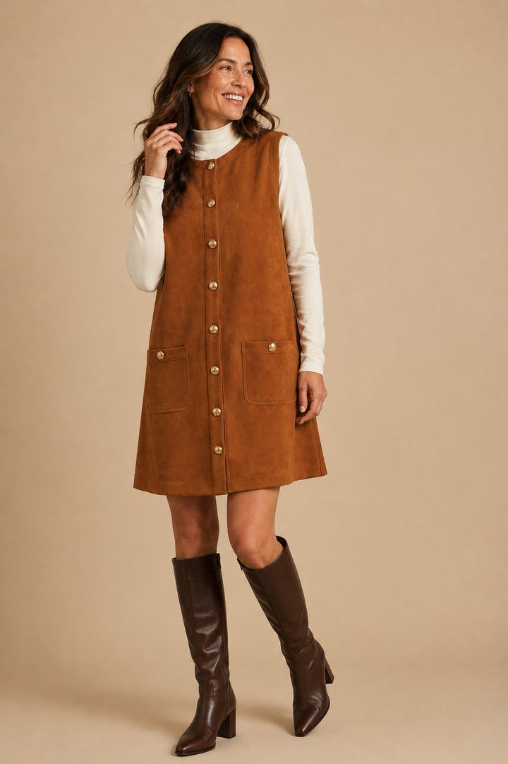 Margot Button Down Suede Shift Dress