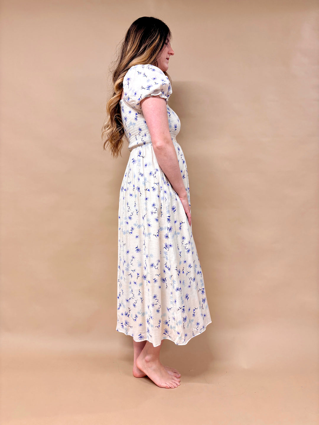 April Floral Puff Sleeve Midi Dress