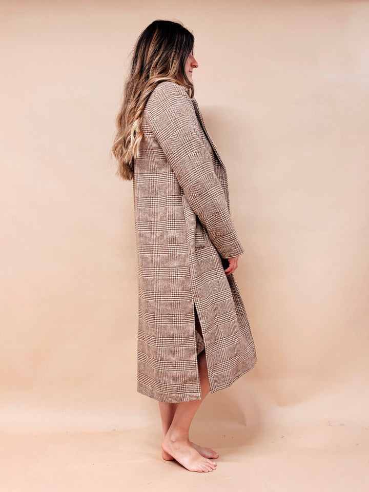 Ava Houndstooth Plaid Wool Blend Coat