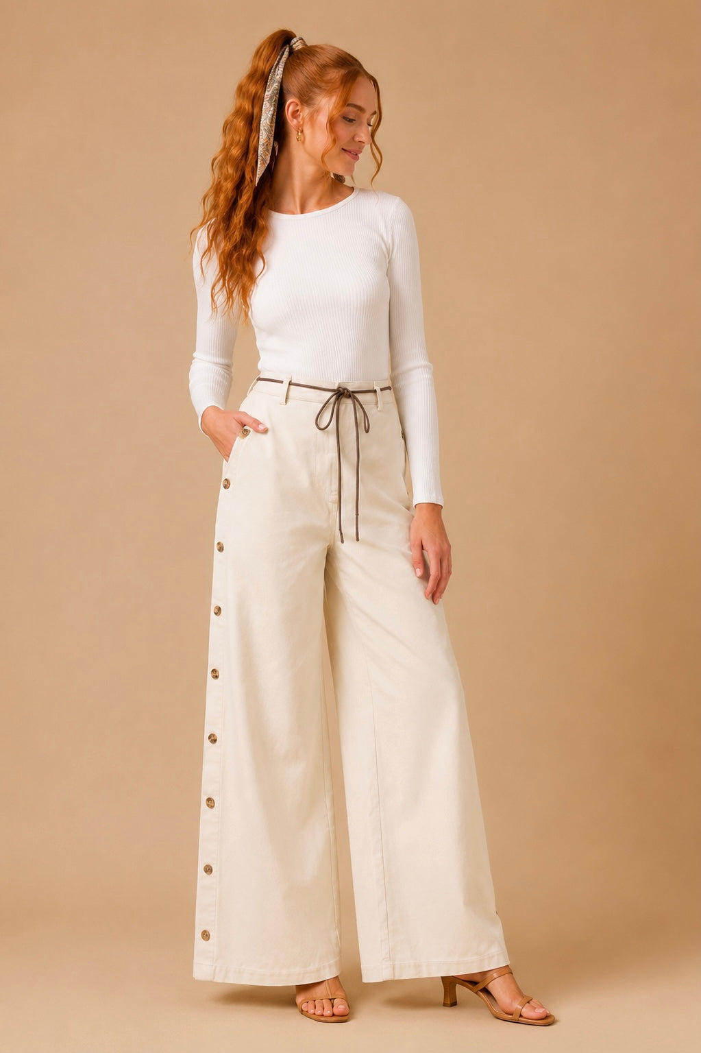 Olivia Button Hem Wide Leg Pant