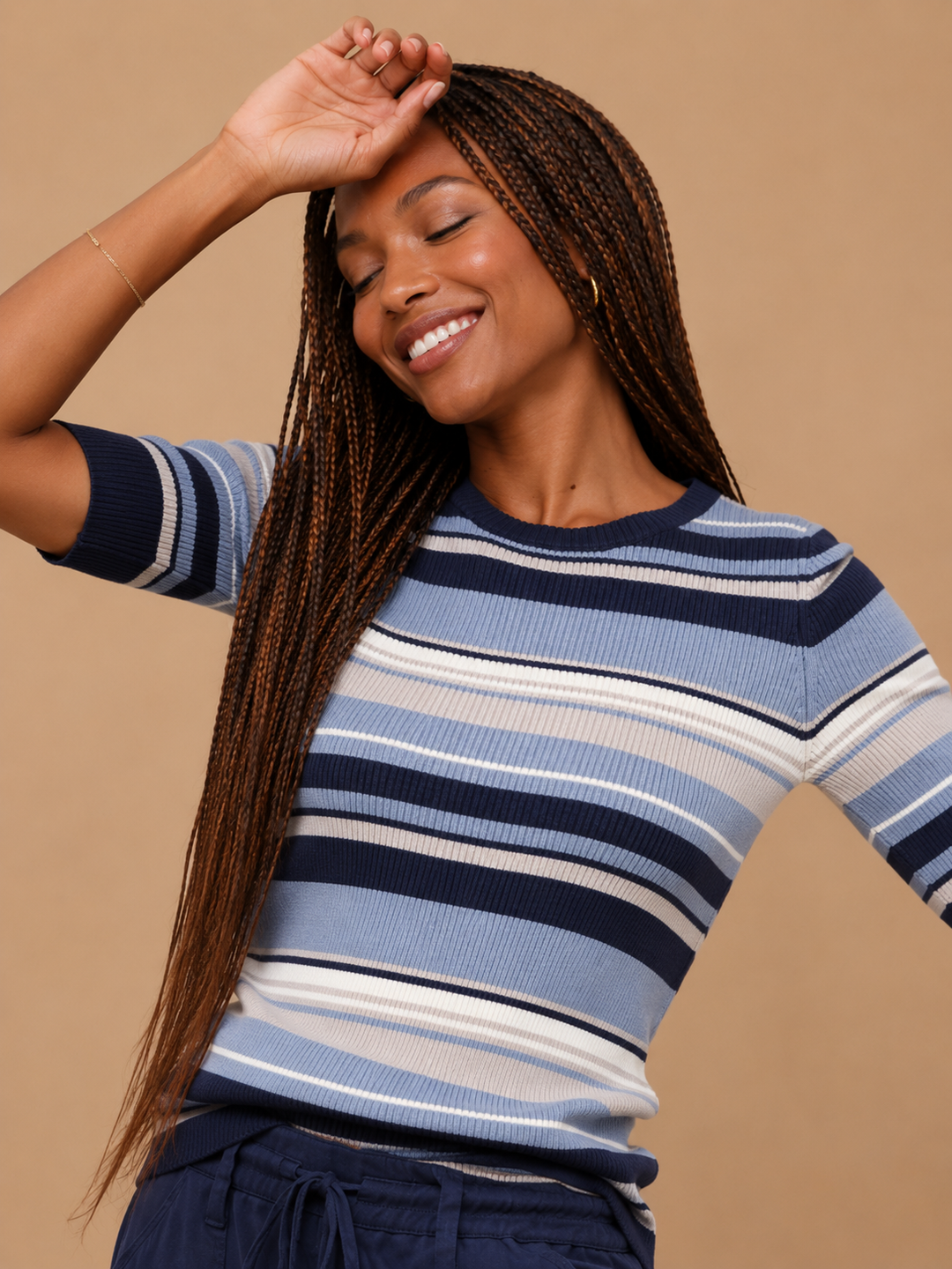 Brielle Multi Stripe Ribbed Knit Top