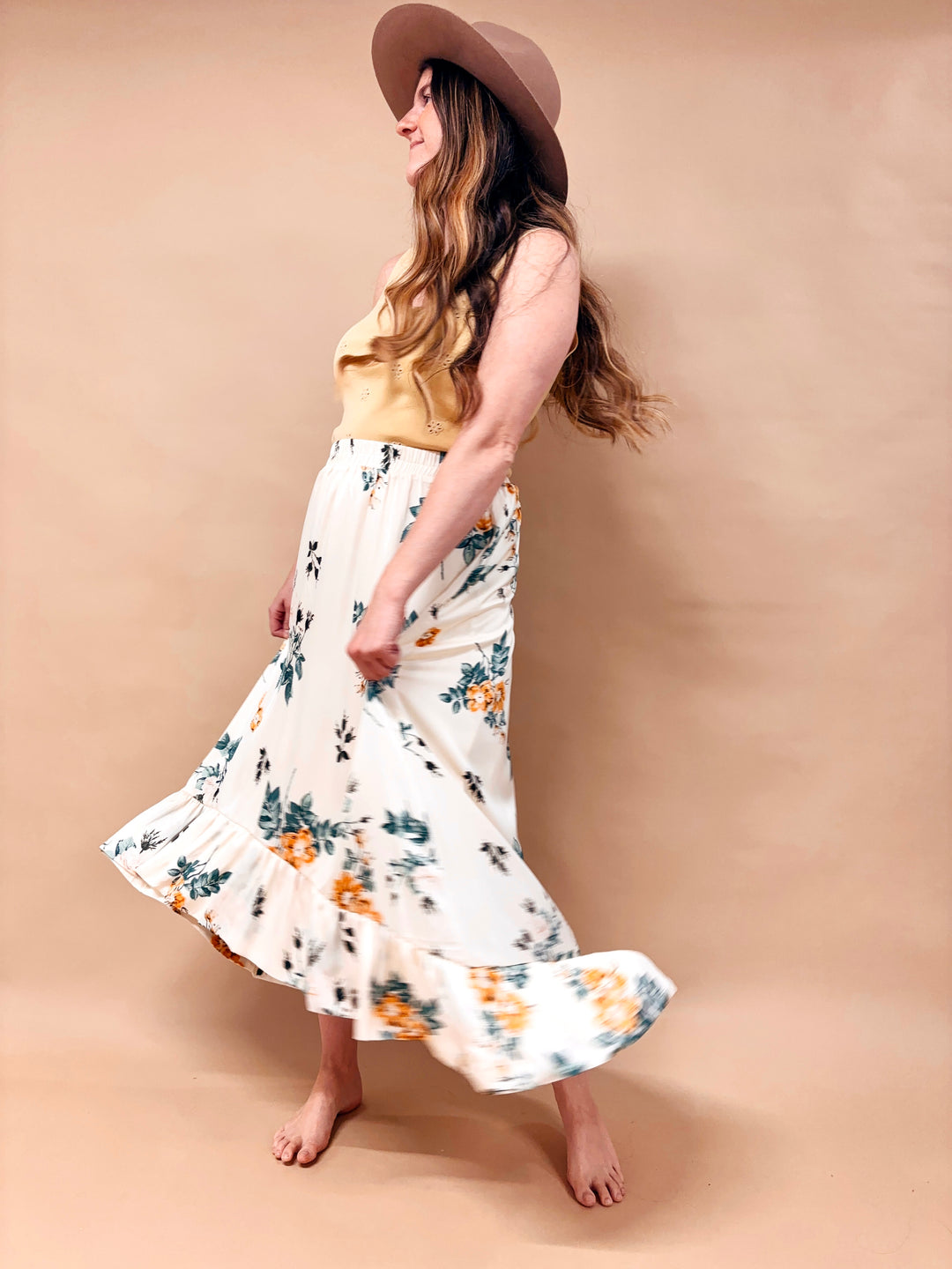 Gretta Floral Bubble Hem Midi Skirt