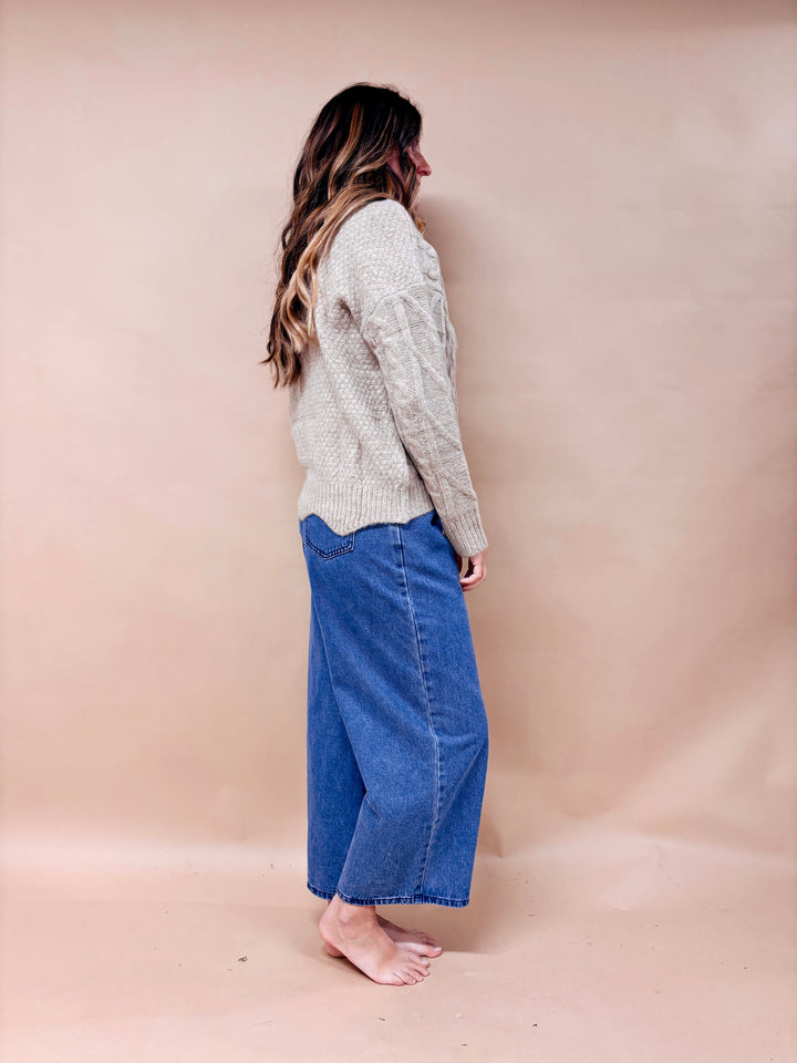 Naomi Cable Knit Scalloped Hem Turtleneck Sweater