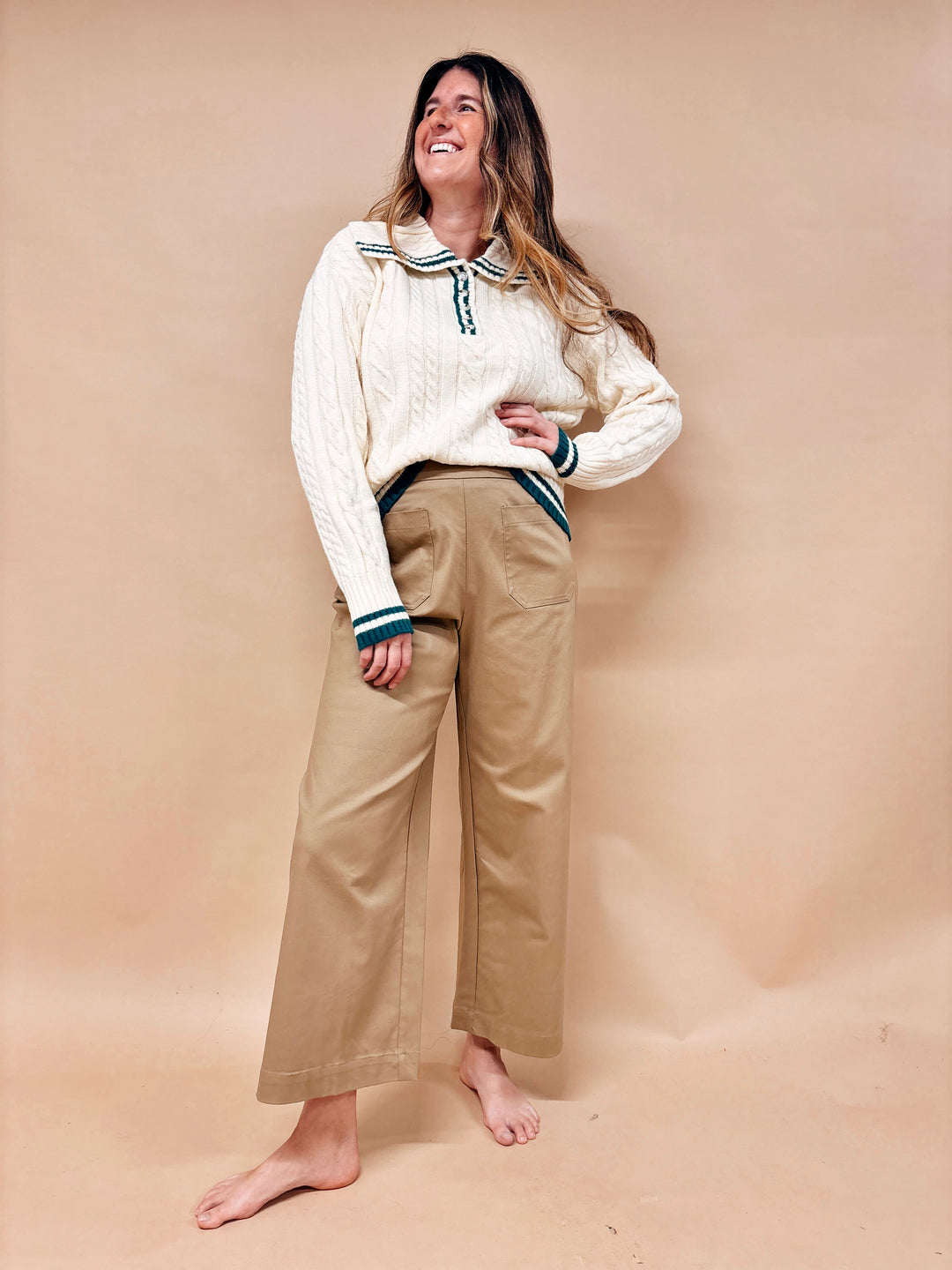 Giselle Cable Knit Wide Collared Polo Sweater