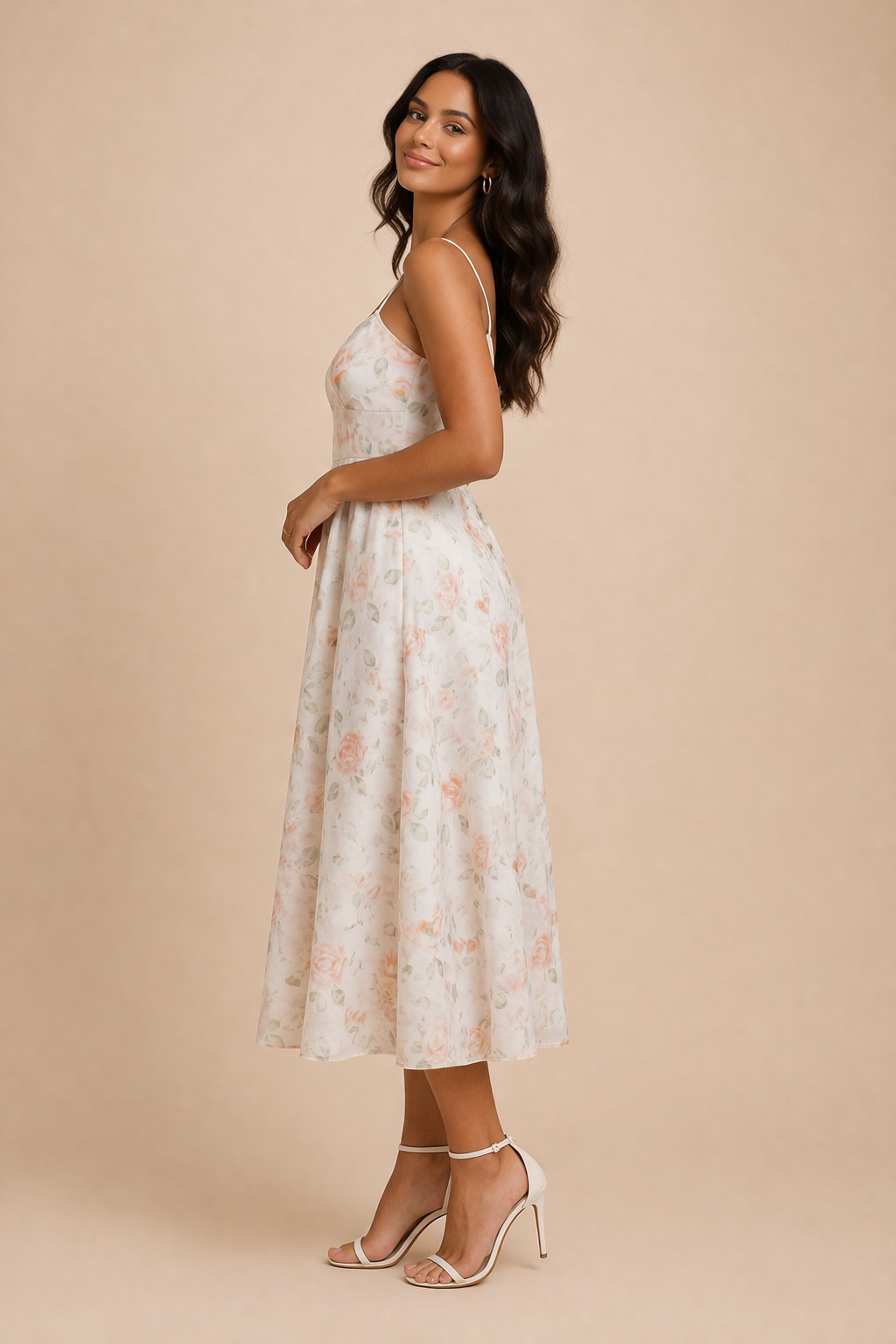 Maya Floral Print Spaghetti Strap Midi Dress