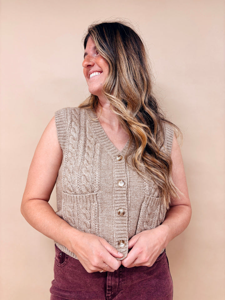 Lauren Cable Knit Button Down Sweater Vest
