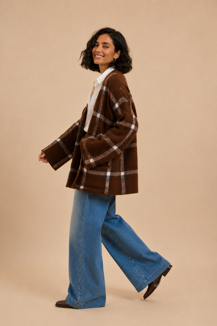 Alexis Windowpane Plaid Open Front Cardigan