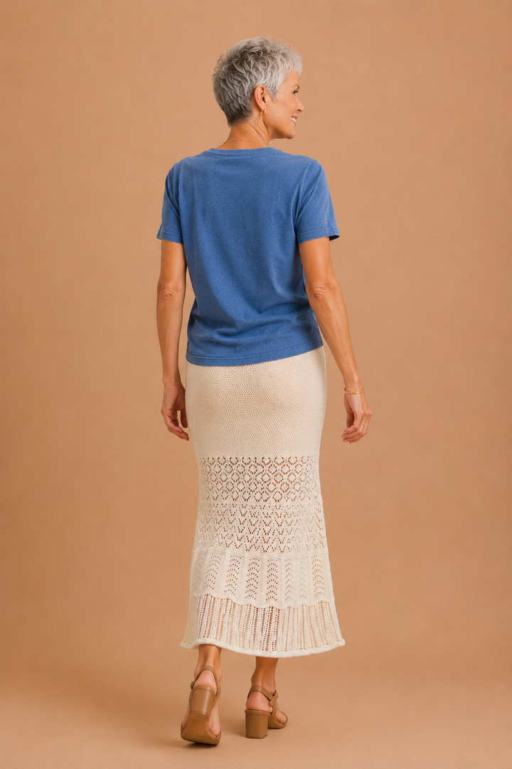 Camille Pointelle Crotchet Knit Midi Skirt