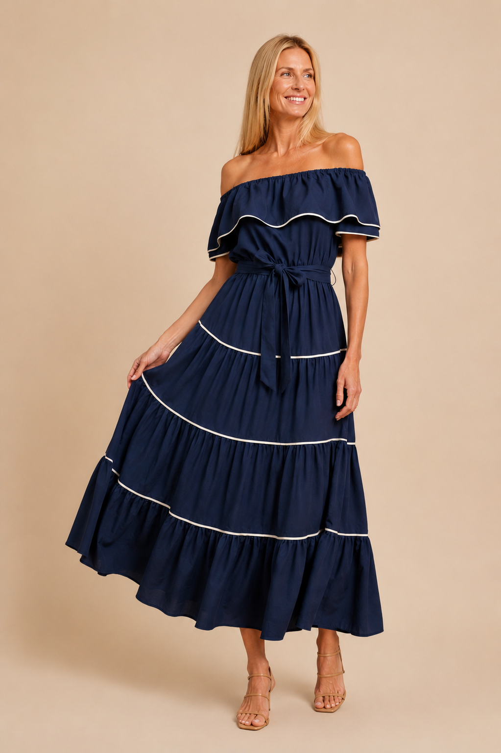 Arabella Tiered Off The Shoulder Midi Dress