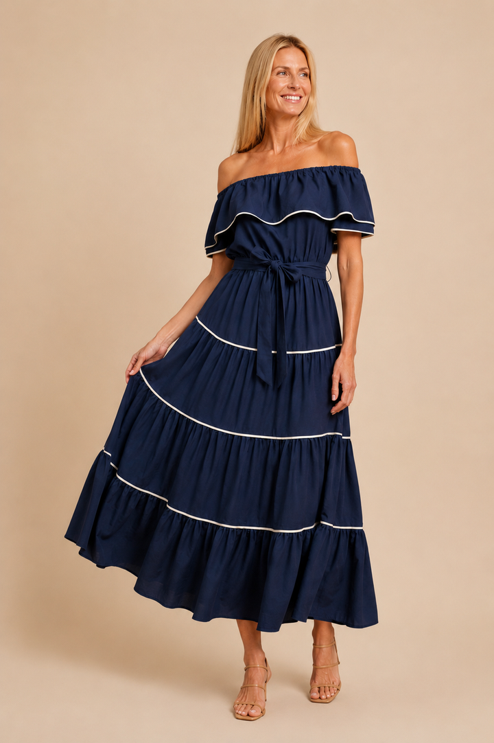 Arabella Tiered Off The Shoulder Midi Dress