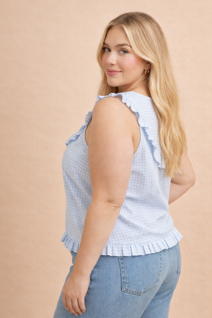 Roxie Ruffled Collar Gingham Blouse