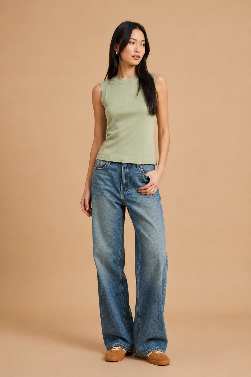 Celine Garment Dye Cotton Blend Tank Top