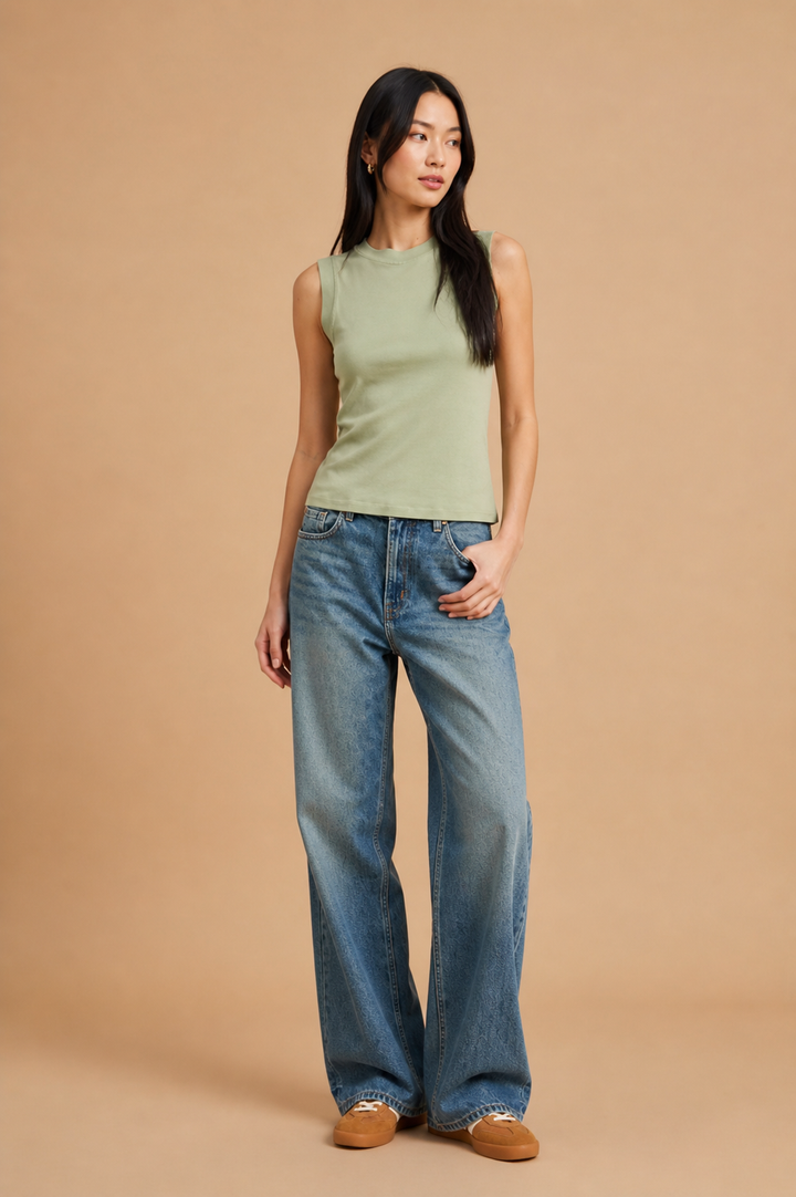 Celine Garment Dye Cotton Blend Tank Top