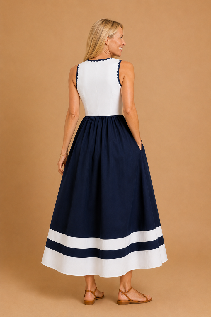 Viviana Sleeveless Combination Midi Dress