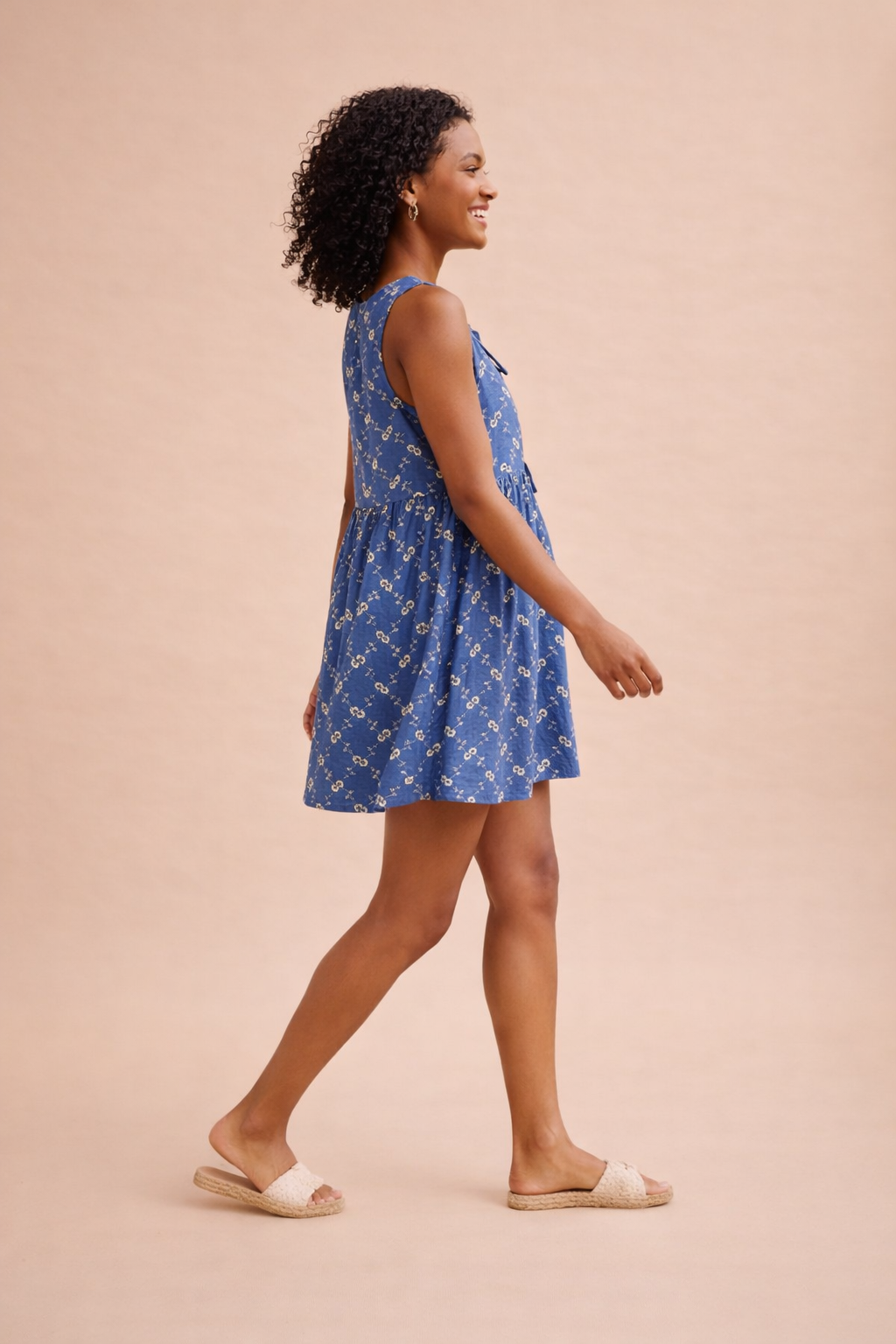 Zara Chambray Floral Embroidered Bow Front Mini Dress