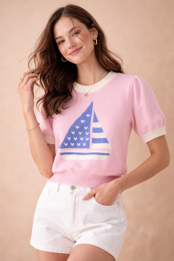 Talia Sail Away Short Sleeve Knit Top
