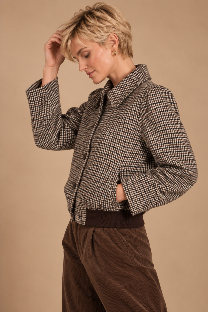 Natalie Oxford Houndstooth Bomber Jacket