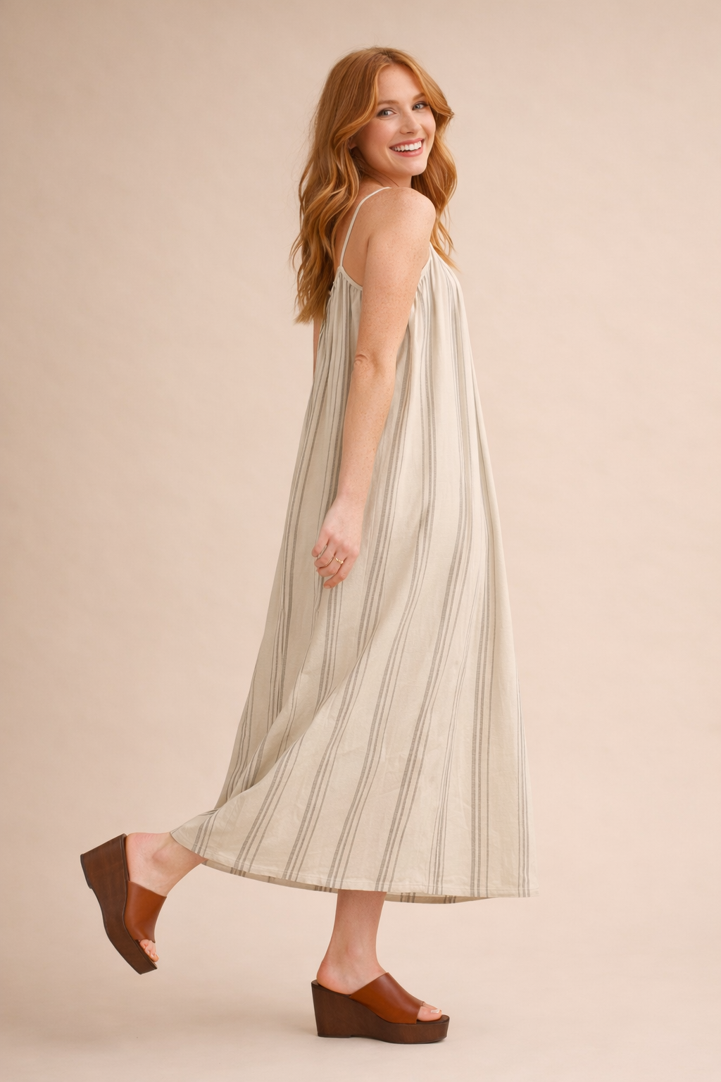 Clara Linen Striped Halter Maxi Dress