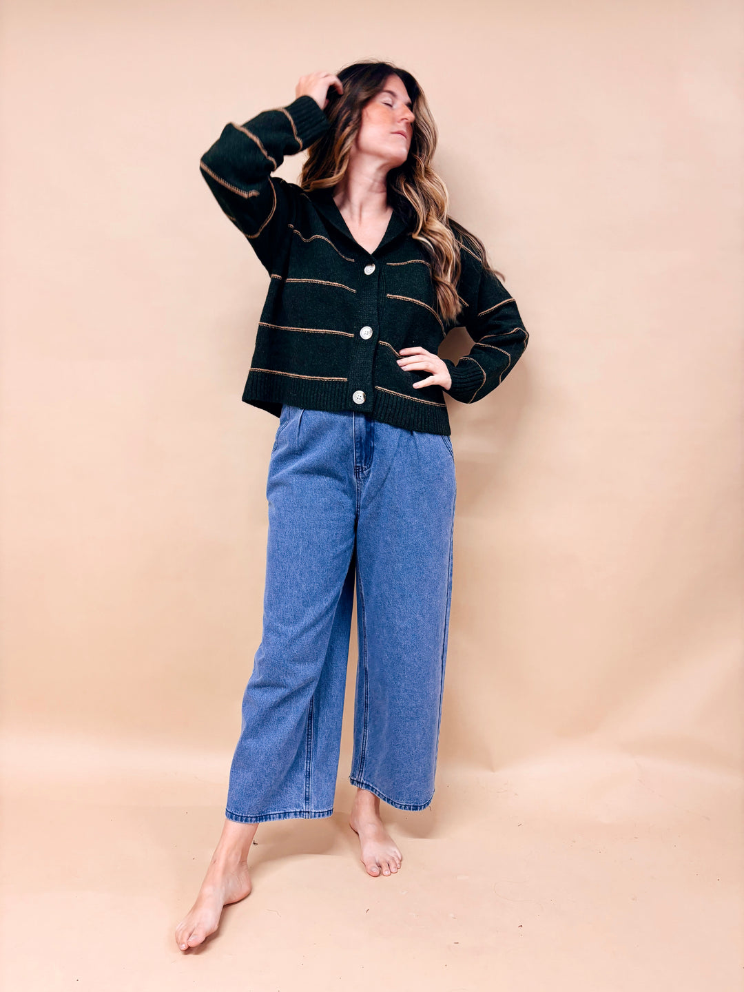 Renee Striped Button Down Collared Cardigan Sweater