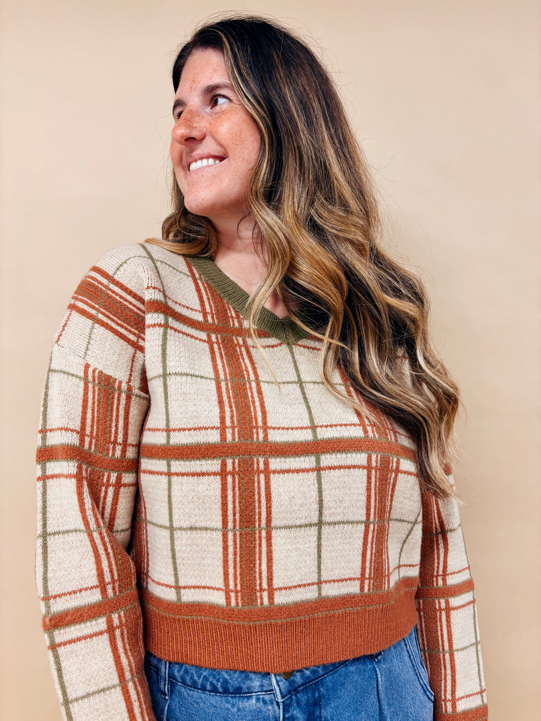 Bianca Plaid V-Neck Sweater