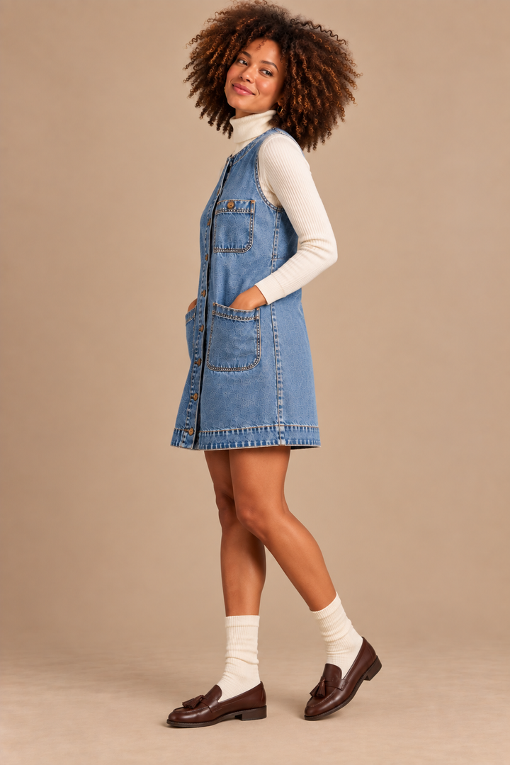Stephanie Sleeveless Button Front Denim Mini Dress