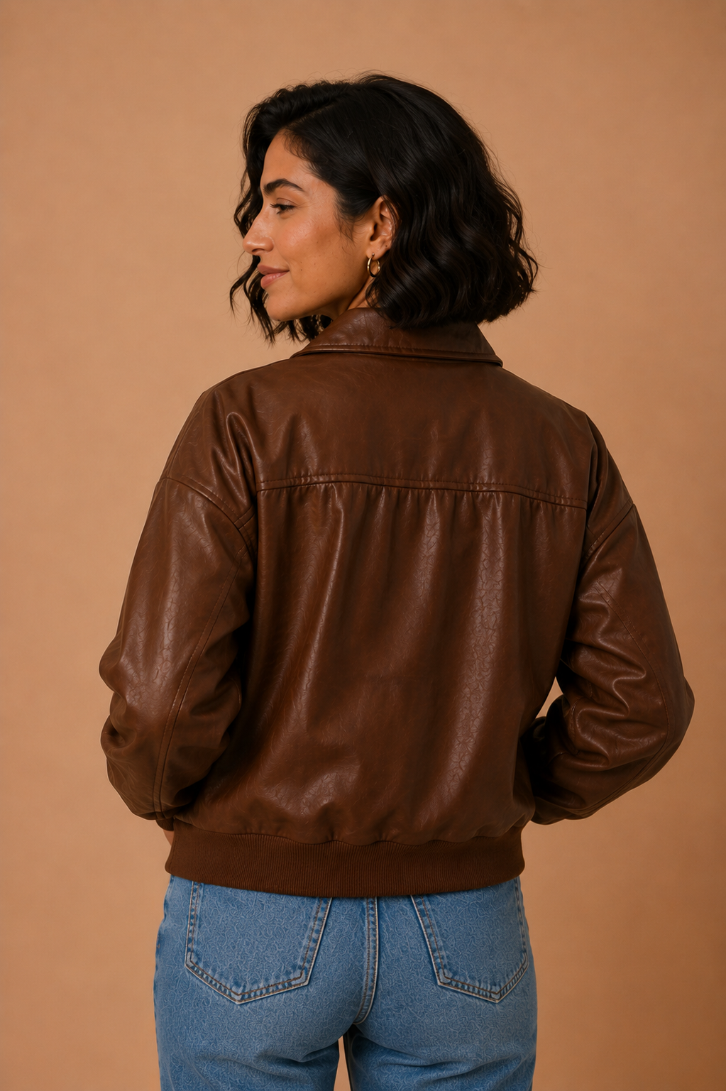 Vivian Vintage Faux Leather Zip Up Bomber Jacket